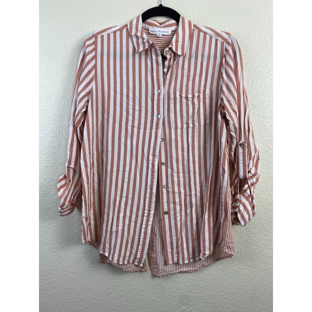 Jane & Delancey Stripe Shirt Womens Medium Button Front Long Sleeve Fall